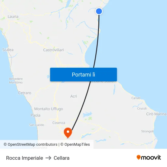 Rocca Imperiale to Cellara map