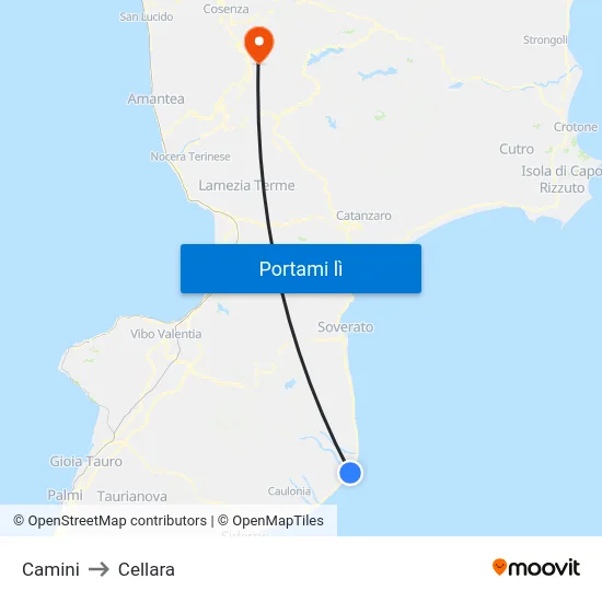 Camini to Cellara map