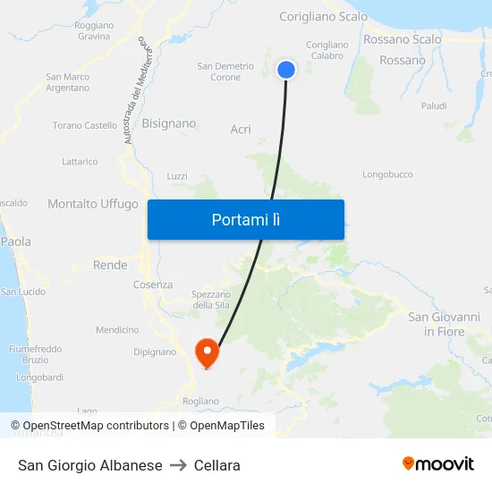 San Giorgio Albanese to Cellara map