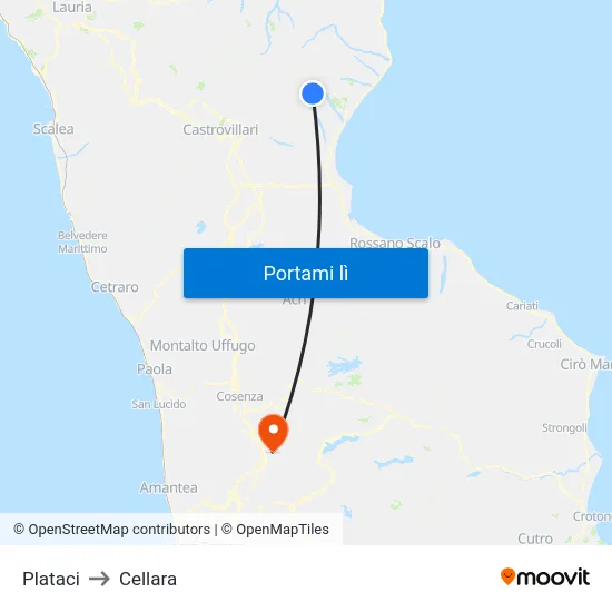 Plataci to Cellara map