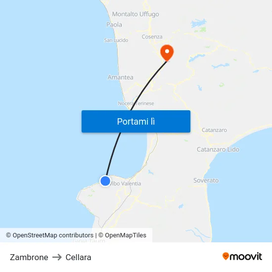 Zambrone to Cellara map