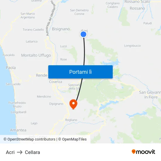 Acri to Cellara map
