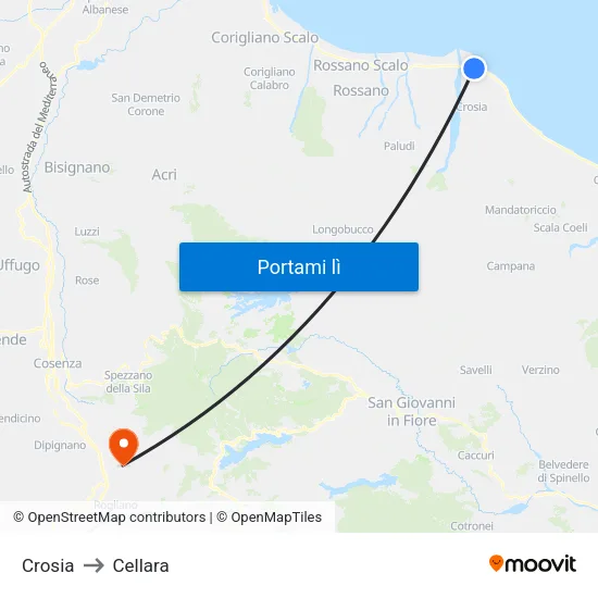 Crosia to Cellara map