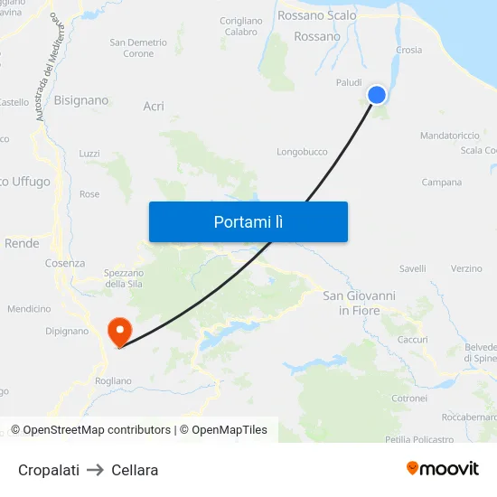 Cropalati to Cellara map