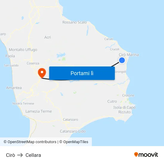 Cirò to Cellara map