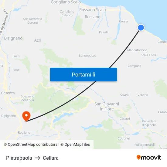 Pietrapaola to Cellara map