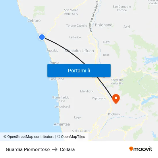 Guardia Piemontese to Cellara map