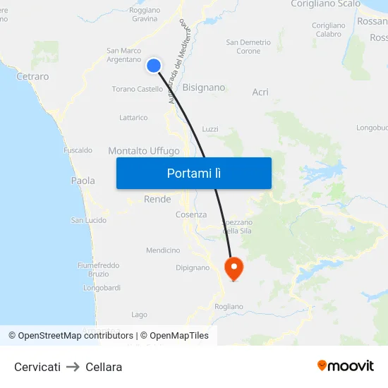 Cervicati to Cellara map