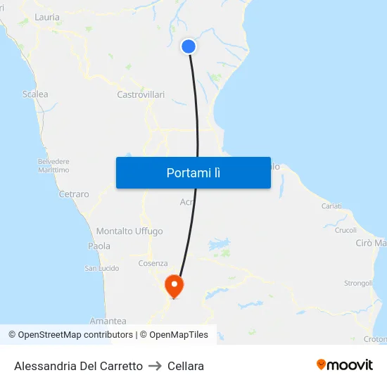 Alessandria Del Carretto to Cellara map