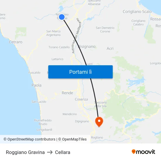 Roggiano Gravina to Cellara map