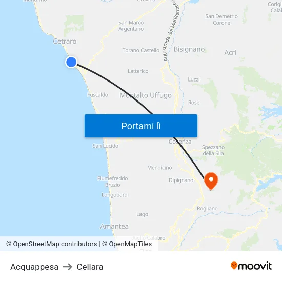 Acquappesa to Cellara map