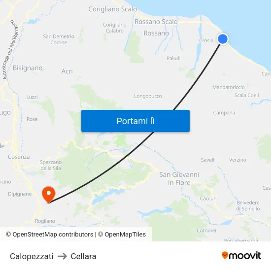 Calopezzati to Cellara map