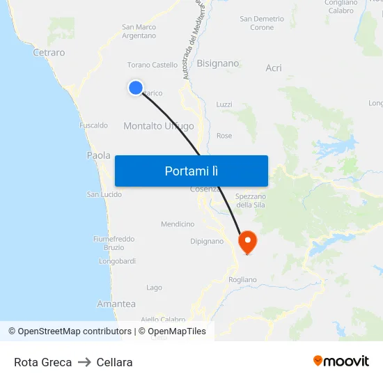 Rota Greca to Cellara map