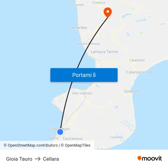 Gioia Tauro to Cellara map