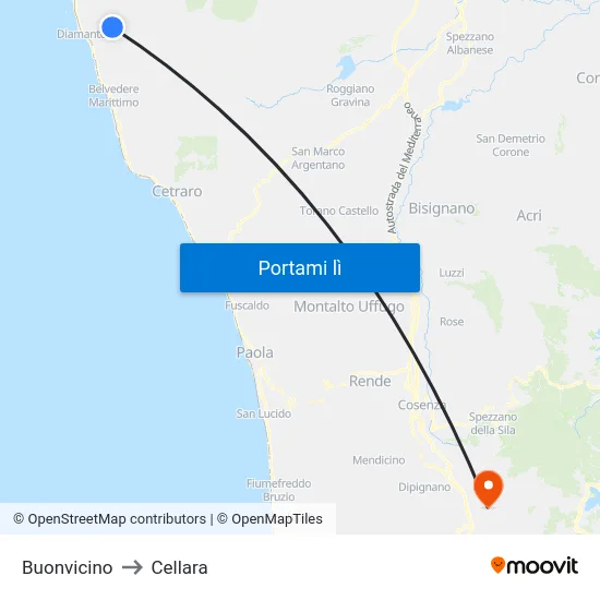 Buonvicino to Cellara map