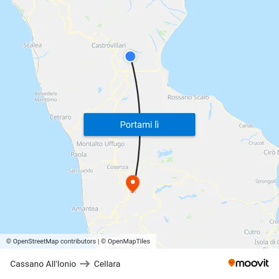 Cassano All'Ionio to Cellara map