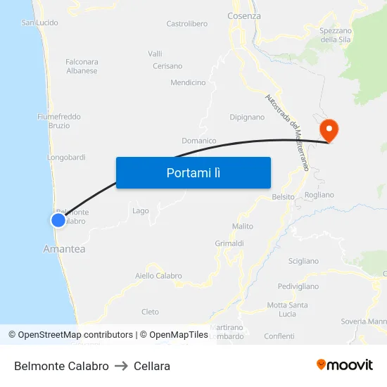 Belmonte Calabro to Cellara map