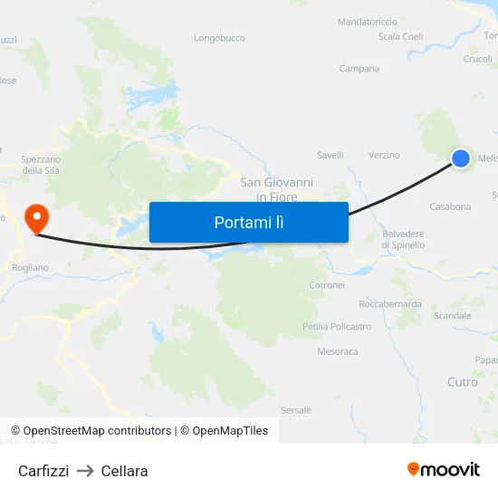 Carfizzi to Cellara map