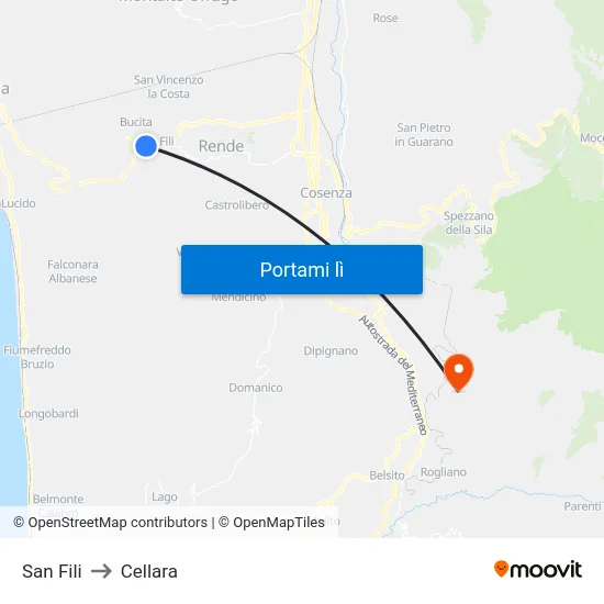 San Fili to Cellara map