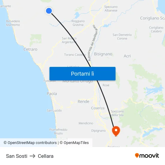 San Sosti to Cellara map