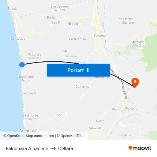 Falconara Albanese to Cellara map
