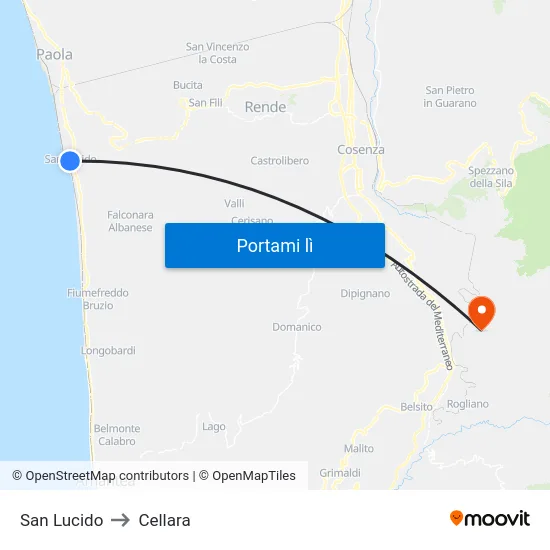 San Lucido to Cellara map