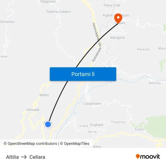 Altilia to Cellara map