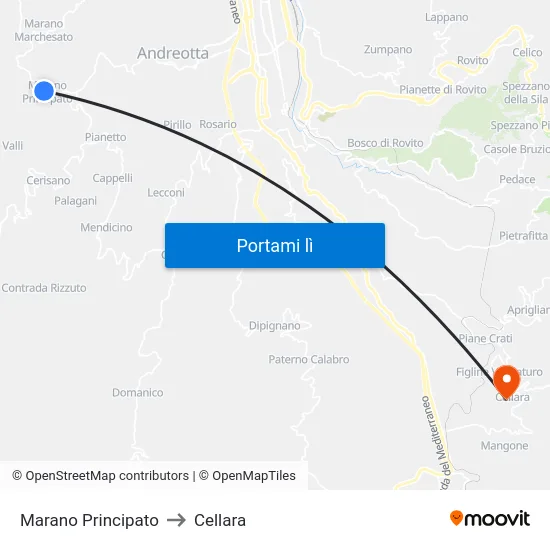 Marano Principato to Cellara map