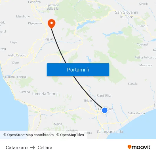 Catanzaro to Cellara map
