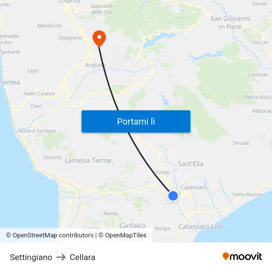 Settingiano to Cellara map