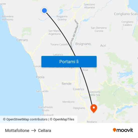Mottafollone to Cellara map