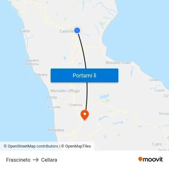 Frascineto to Cellara map