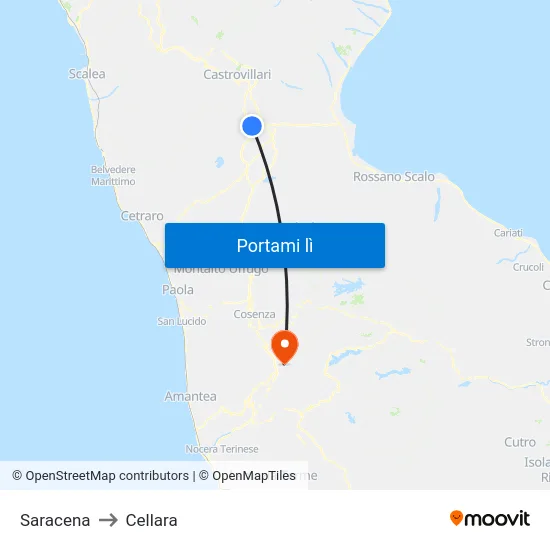 Saracena to Cellara map