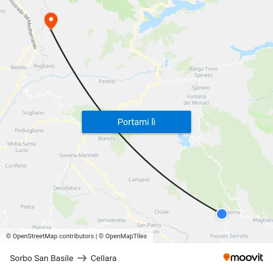 Sorbo San Basile to Cellara map