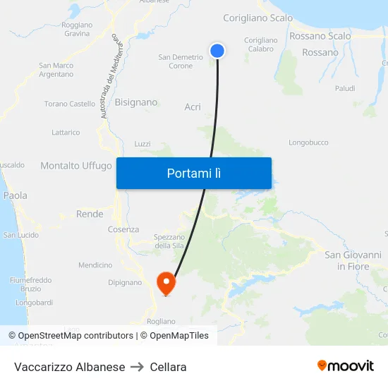 Vaccarizzo Albanese to Cellara map