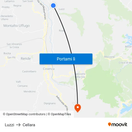 Luzzi to Cellara map