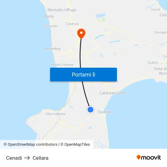 Cenadi to Cellara map