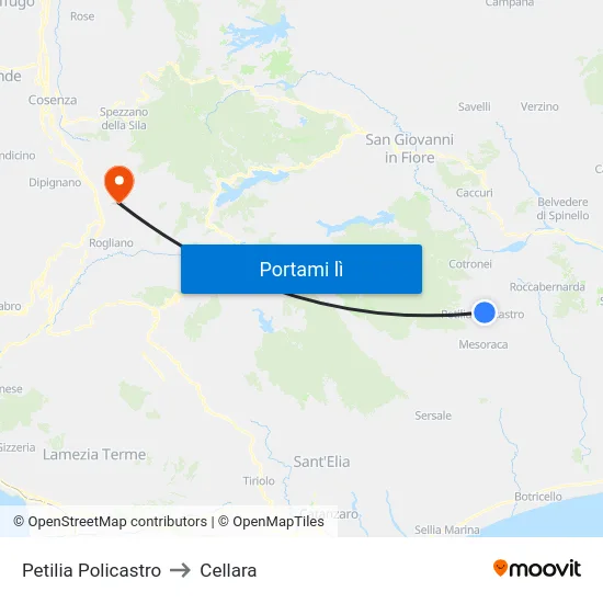 Petilia Policastro to Cellara map