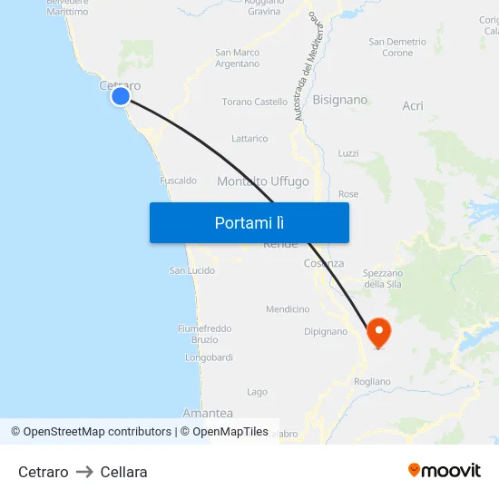 Cetraro to Cellara map