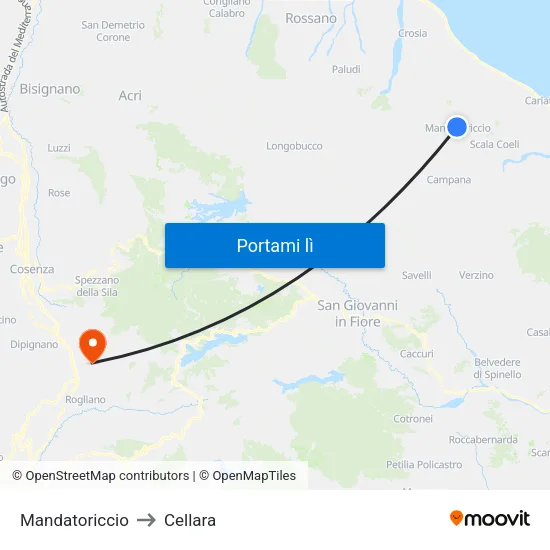 Mandatoriccio to Cellara map