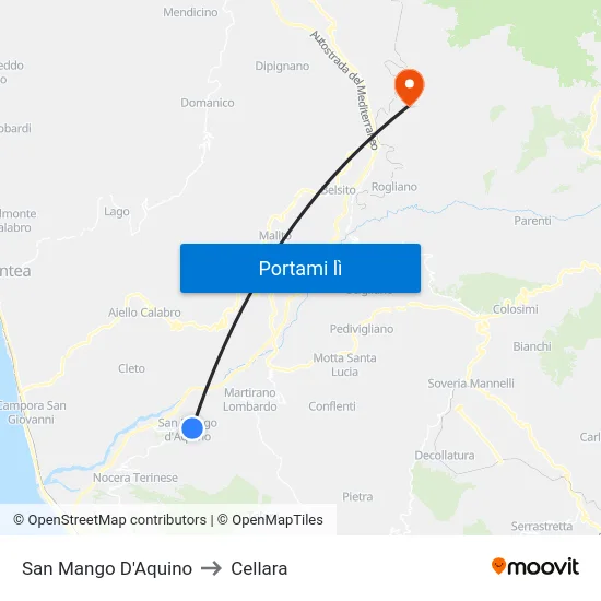 San Mango D'Aquino to Cellara map