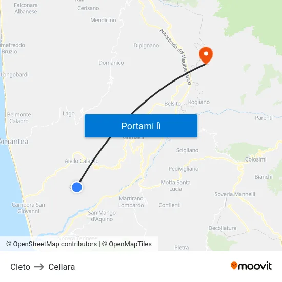 Cleto to Cellara map