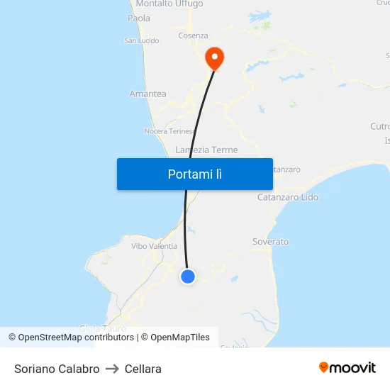 Soriano Calabro to Cellara map