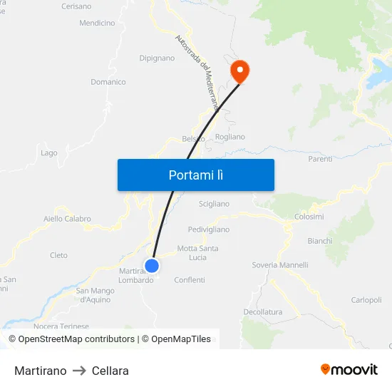Martirano to Cellara map