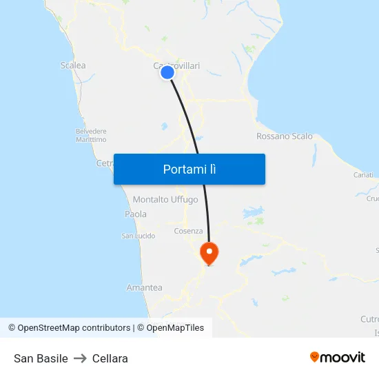 San Basile to Cellara map