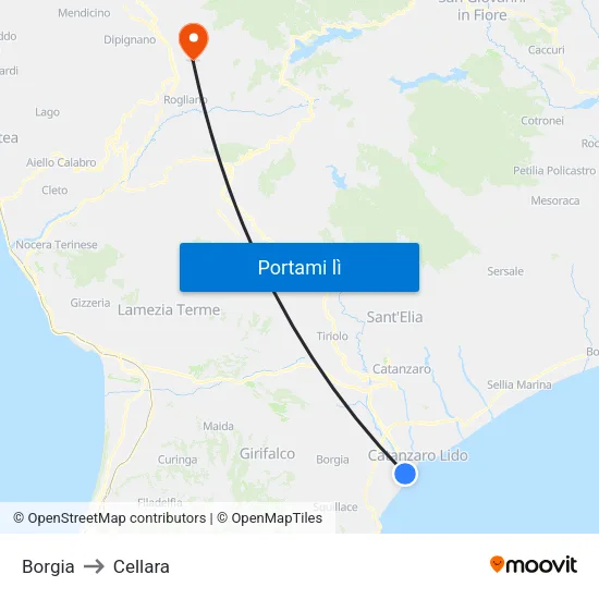 Borgia to Cellara map