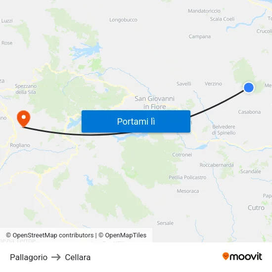 Pallagorio to Cellara map