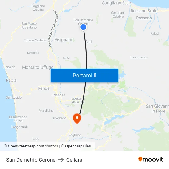 San Demetrio Corone to Cellara map