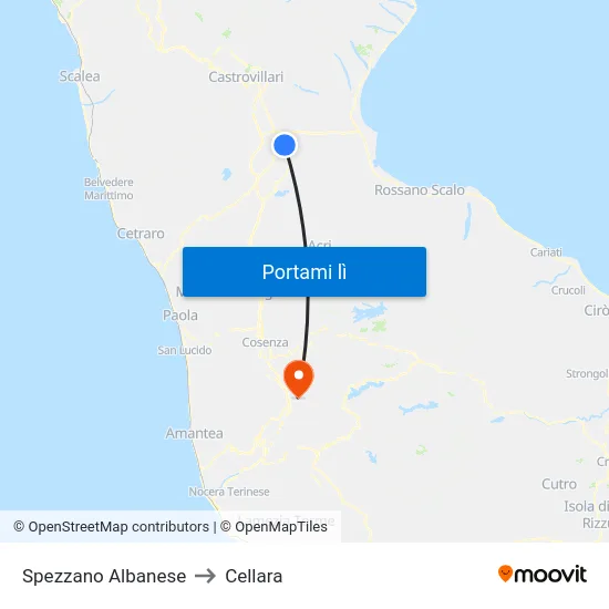 Spezzano Albanese to Cellara map