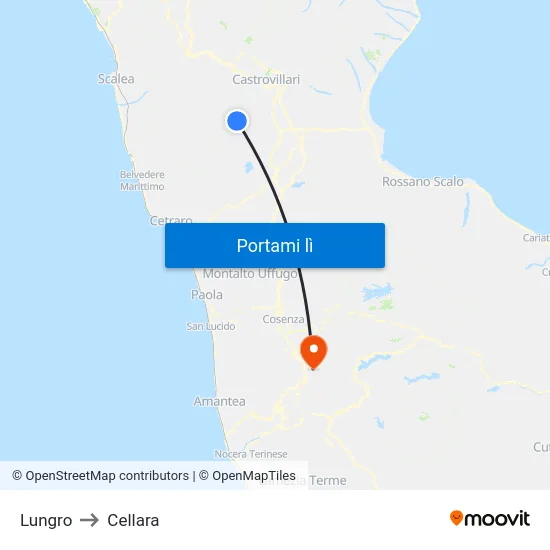 Lungro to Cellara map